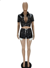 Load image into Gallery viewer, Fashion PU Leather Short Sleeve Two Piece Set