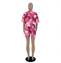 Load image into Gallery viewer, Camo Print Short Sleeve Casual Two Piece Set
