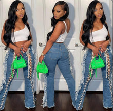 Load image into Gallery viewer, Denim Tassel Lace-Up Straight Jeans Pants
