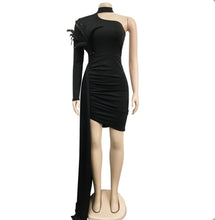 Load image into Gallery viewer, Feather One Shoulder Sleeve Mini Dress