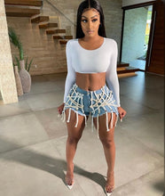 Load image into Gallery viewer, Denim Ribbon Skinny Jeans Shorts