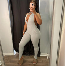 Load image into Gallery viewer, Sexy Solid Deep V Halter Backless Ruched Jumpsuit