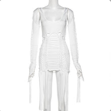Load image into Gallery viewer, Solid long Sleeve Shawl Holes Bandage Skirt 2 Piece Set
