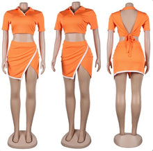 Load image into Gallery viewer, Sexy Slim Lapel Short Sleeve Side Slit Skirt Two Piece Set
