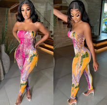 Load image into Gallery viewer, Sexy Print Lace-Up Tube Top Jumpsuits