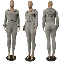 Load image into Gallery viewer, Casual Knits Solid Color Hooded Tops And Tight Pant Sweater Suit