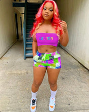 Load image into Gallery viewer, Letter Print Tube Top And Shorts Two Piece Sets