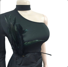 Load image into Gallery viewer, Feather One Shoulder Sleeve Mini Dress
