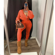 Load image into Gallery viewer, Casual Knits Solid Color Hooded Tops And Tight Pant Sweater Suit