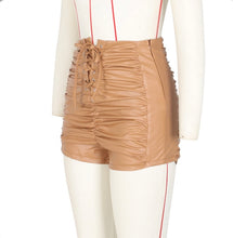 Load image into Gallery viewer, PU Leather High Waist Ruched Lace-Up Shorts