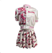 Load image into Gallery viewer, Fashion Print Baseball Jacket And Pleated Skirt 2 Piece Set