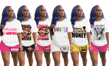 Load image into Gallery viewer, Letter Print Short Sleeve Shorts Two Piece Set