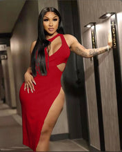 Load image into Gallery viewer, Solid Sleeveless Hollow Out Split Midi Dress