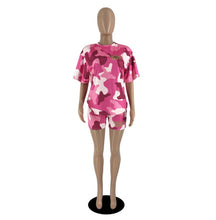 Load image into Gallery viewer, Camo Print Short Sleeve Casual Two Piece Set