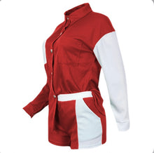 Load image into Gallery viewer, Casual Color Block Shirt And Shorts Two Piece Set