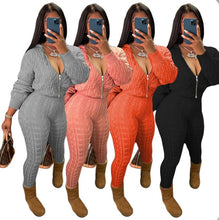 Load image into Gallery viewer, Casual Knits Solid Color Hooded Tops And Tight Pant Sweater Suit