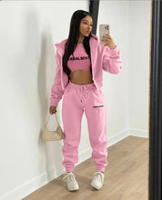 Load image into Gallery viewer, Plush Letter Print Hooded Sweatshirt Three Piece Pant Set