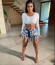 Load image into Gallery viewer, Denim Ribbon Skinny Jeans Shorts