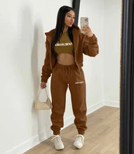Load image into Gallery viewer, Plush Letter Print Hooded Sweatshirt Three Piece Pant Set