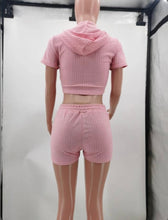 Load image into Gallery viewer, Solid Hooded Zipper Two Piece Shorts Sets
