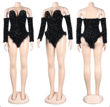 Load image into Gallery viewer, Sexy Sequin Feather Splicing Bodysuit
