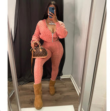 Load image into Gallery viewer, Casual Knits Solid Color Hooded Tops And Tight Pant Sweater Suit