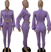 Load image into Gallery viewer, Casual Long Sleeve Zipper Top Split Pants 2 Piece Set