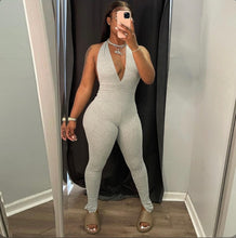 Load image into Gallery viewer, Sexy Solid Deep V Halter Backless Ruched Jumpsuit