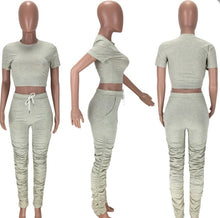Load image into Gallery viewer, Solid Short Sleeve Stacked Pants 2 Piece Sets