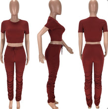 Load image into Gallery viewer, Solid Short Sleeve Stacked Pants 2 Piece Sets