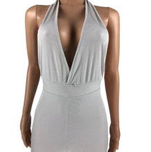 Load image into Gallery viewer, Sexy Solid Deep V Halter Backless Ruched Jumpsuit