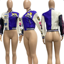 Load image into Gallery viewer, Fashion Print Rib Patchwork Baseball Jacket