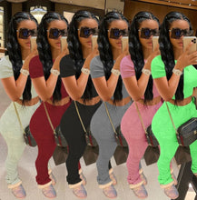 Load image into Gallery viewer, Solid Short Sleeve Stacked Pants 2 Piece Sets