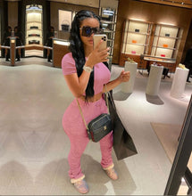 Load image into Gallery viewer, Solid Short Sleeve Stacked Pants 2 Piece Sets