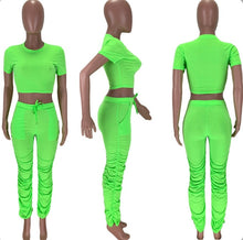 Load image into Gallery viewer, Solid Short Sleeve Stacked Pants 2 Piece Sets
