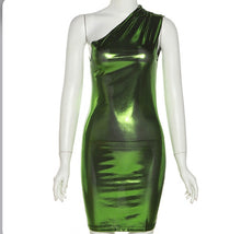 Load image into Gallery viewer, Sexy Slim Solid Color Slant Shoulder Sleeveless Hip Dress