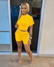 Load image into Gallery viewer, Casual Solid Short Sleeve Two Piece Shorts Set