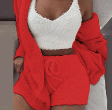 Load image into Gallery viewer, Plus Size Plush Pajamas Home Wear Casual Three Piece Short Set