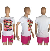 Load image into Gallery viewer, Letter Print Short Sleeve Shorts Two Piece Set