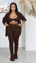 Load image into Gallery viewer, Casual Solid Bra+Long Sleeve Shirt+Slit Pant 3 Piece Set