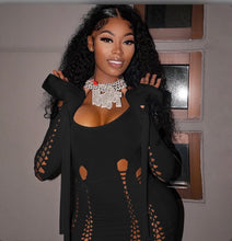 Load image into Gallery viewer, Solid long Sleeve Shawl Holes Bandage Skirt 2 Piece Set