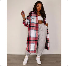 Load image into Gallery viewer, Plaid Full Sleeve Buttons Long Coat