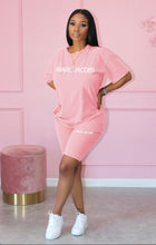 Load image into Gallery viewer, Letter Print Short Sleeve Shorts Two Piece Set