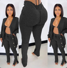 Load image into Gallery viewer, A Solid Ribbed Knit Bra Top+Cloak Coat+Split Pants 3 Piece Sets