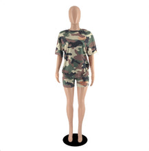 Load image into Gallery viewer, Camo Print Short Sleeve Casual Two Piece Set