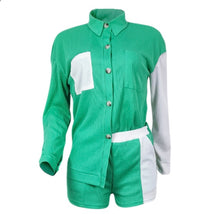 Load image into Gallery viewer, Casual Color Block Shirt And Shorts Two Piece Set