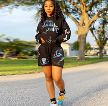 Load image into Gallery viewer, Casual Printed Hoodie And Shorts 2 Piece Suits