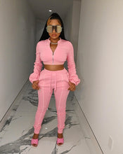 Load image into Gallery viewer, Casual Long Sleeve Zipper Top Split Pants 2 Piece Set