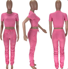 Load image into Gallery viewer, Solid Short Sleeve Stacked Pants 2 Piece Sets
