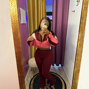 Colorblocked Zipper Cardigan Leggings Sweatsuit Suit